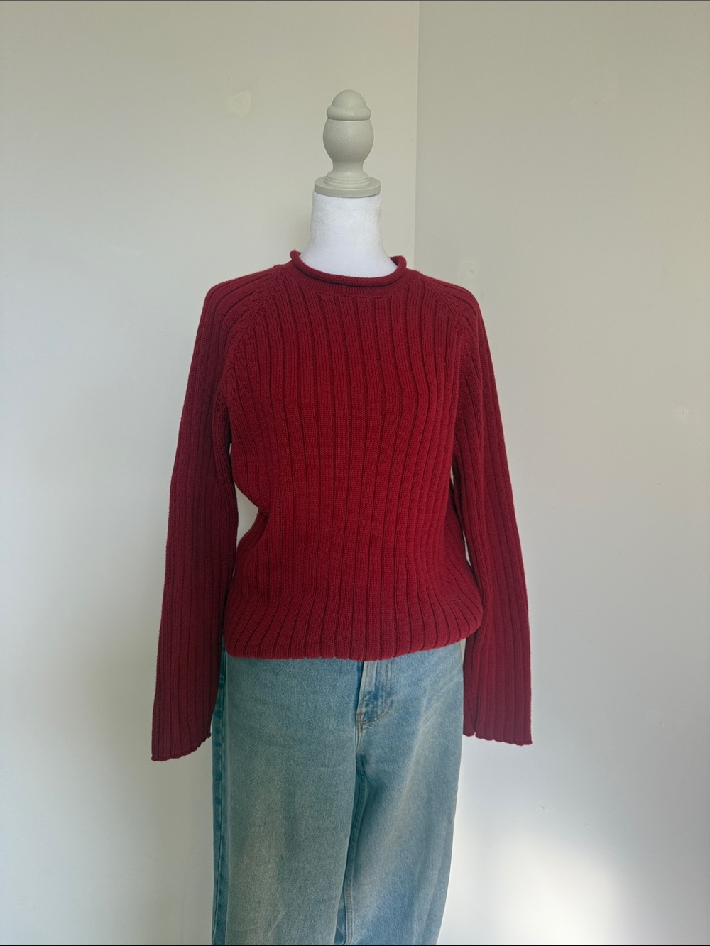Ralph Lauren Ribbed Crewneck Sweater in Deep Red